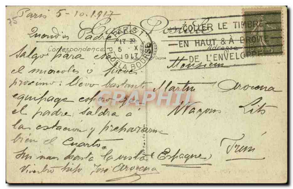 Paris CPA La Madeleine et la rue Royale — Verso