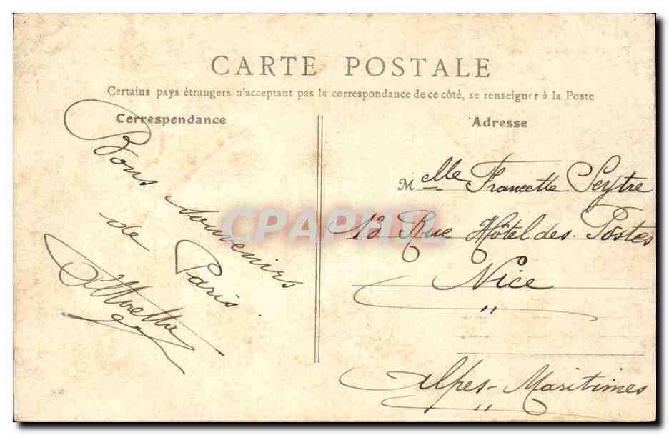 Paris CPA Porte Saint Denis — Verso
