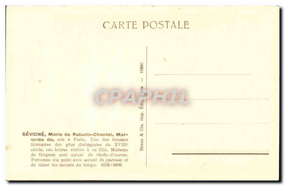 CPA Marquise de Sevigne Marie de Rabutin Chantal 1626 1696 — Verso