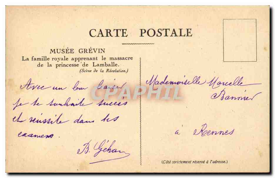 CPA Musee Grevin Famille royale apprenant le massacre de la princesse de Lamballe — Verso