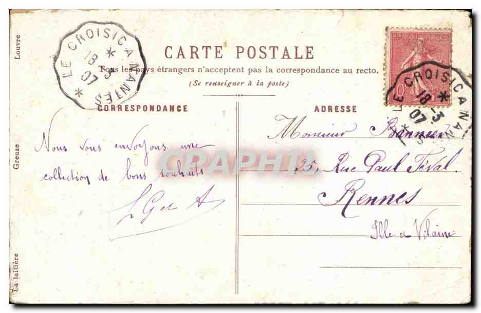 CPA Greuze La laitiere Musee du Louvre Paris Cheval Horse — Rückseite