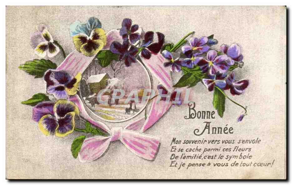 CPA FAntaisie Fleurs Bonne annee