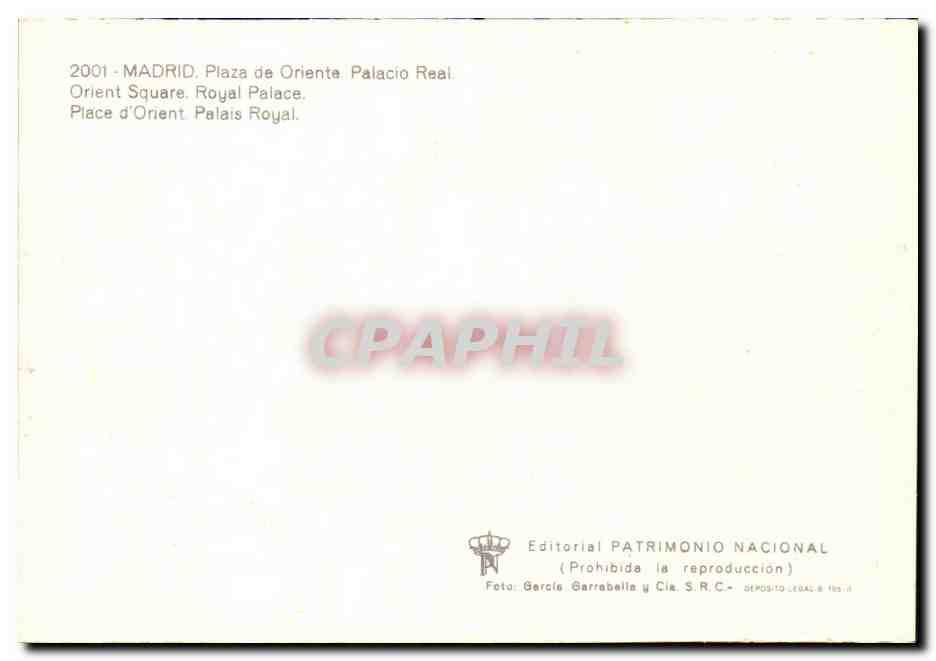 Madrid - Plaza de Oriente - Palacio Real — Éditeur Editorial Patrimonio Nacional, n° 2001 — Rückseite