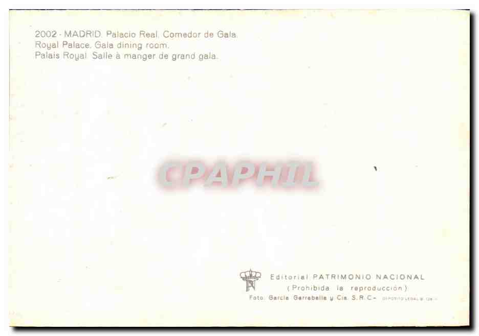 Madrid - Palacio Real. Comedor de Gala — Editorial Patrimonio Nacional, n° de série non visible — Rückseite