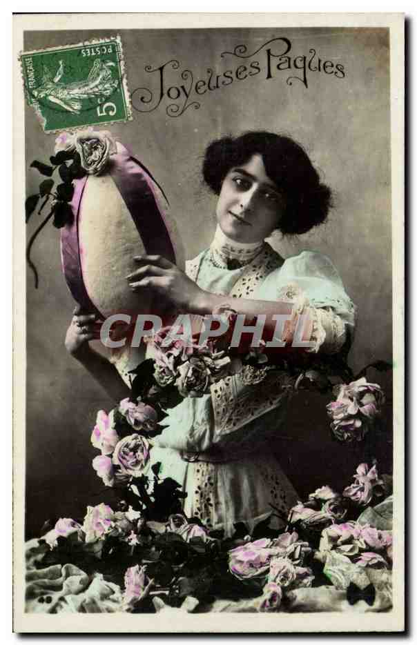 Frau mit Rosen — Frohe Ostern — Verlag unbekannt