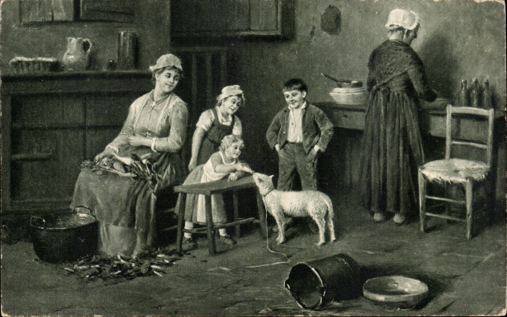 CPA Fantaisie Folklore Maisonnee Mouton Agneau