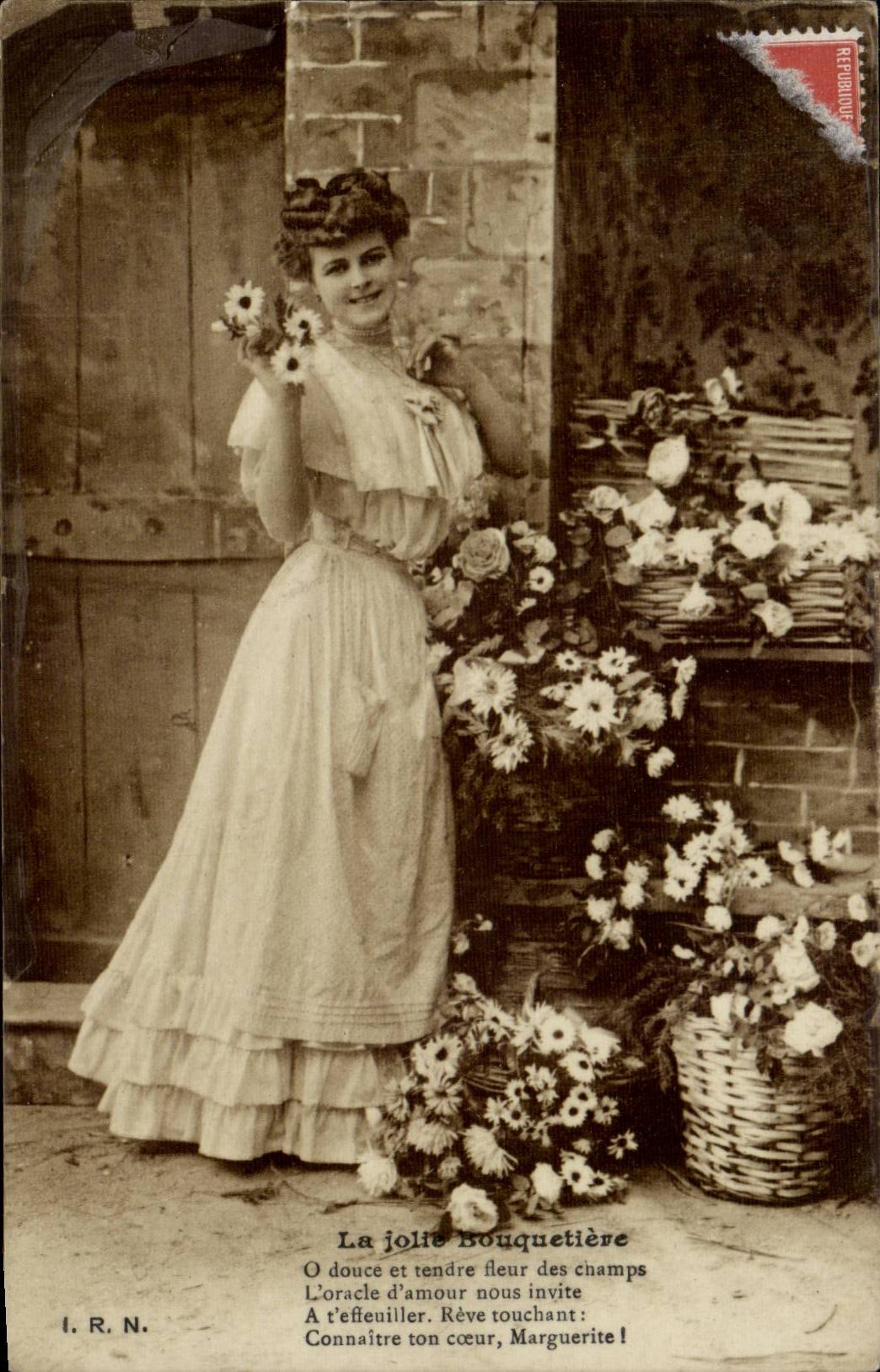 La jolie Bouquetière — poème imprimé — I. R. N.