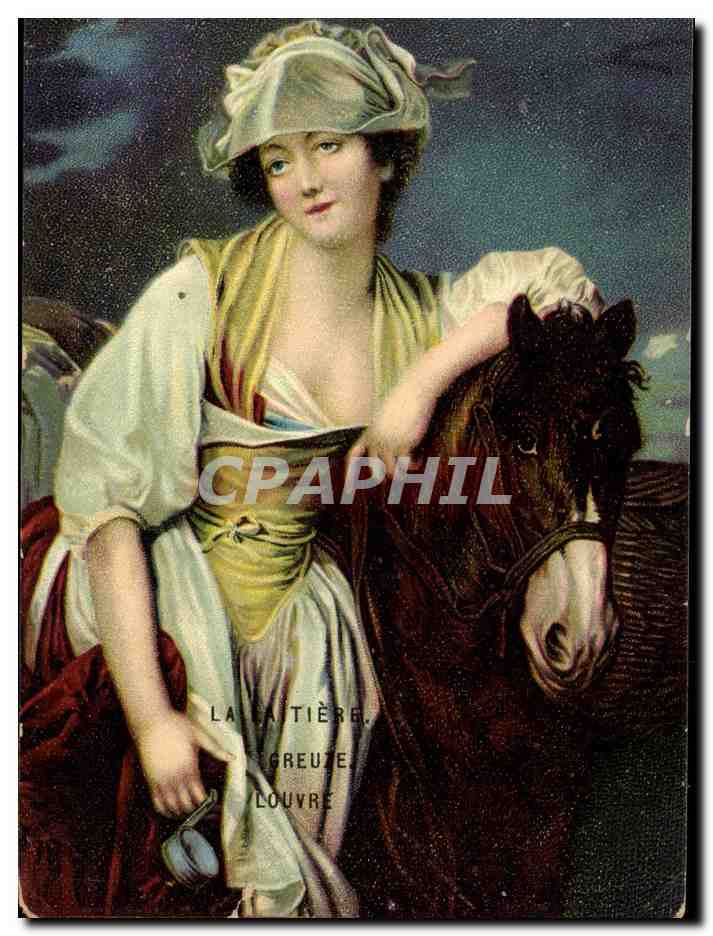 CPA Fantaisie Femme et cheval Laitiere Greuze Louvre Paris 