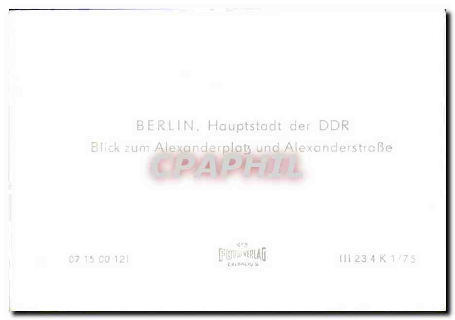 Berlin, Hauptstadt der DDR — Blick zum Alexanderplatz und Alexanderstraße — Fotoverlag Berlin — Rückseite