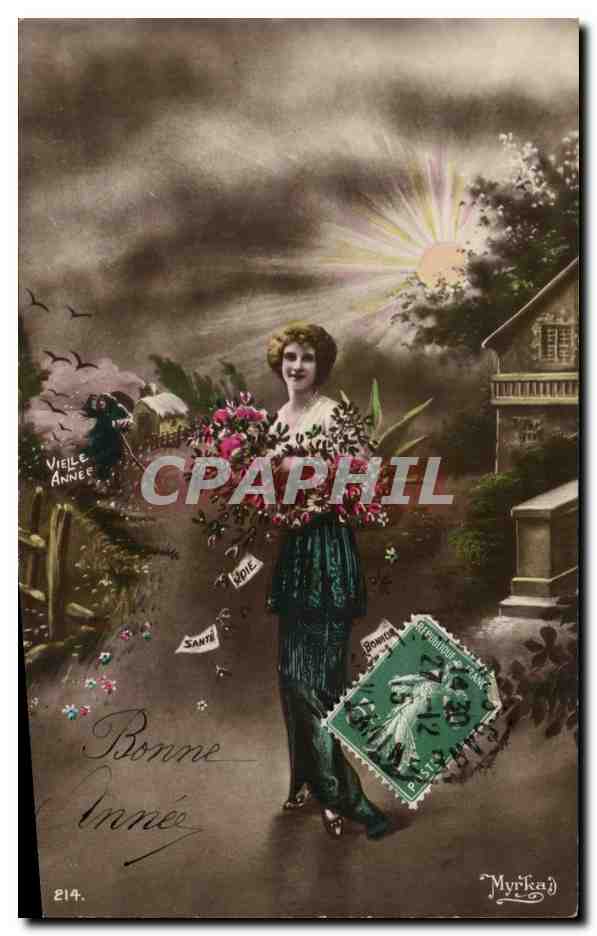 Femme tenant un bouquet — Bonne Année — Myrkaï, n°214