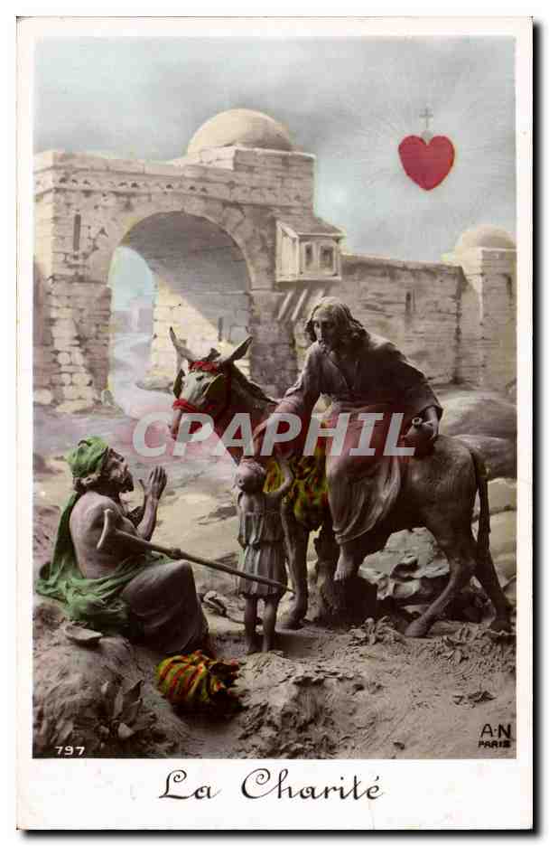 CPA Fantaisie La charite Ane donkey
