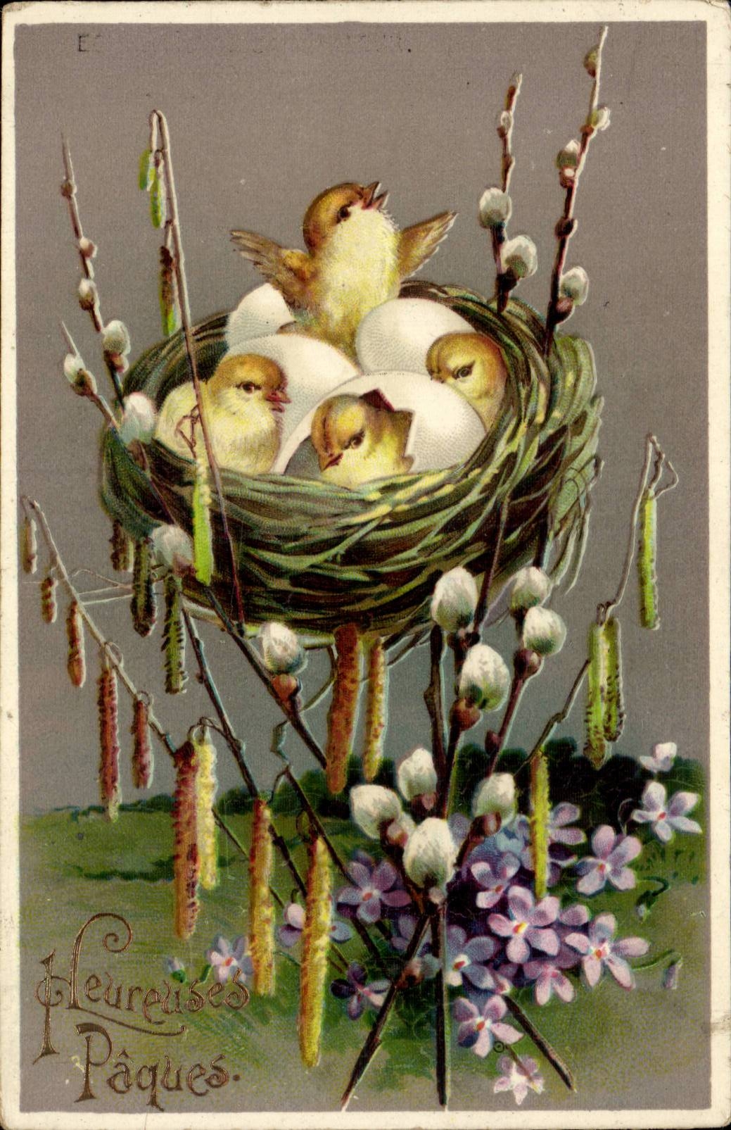 CPA Fantaisie Poussins Heureuses Paques Easter