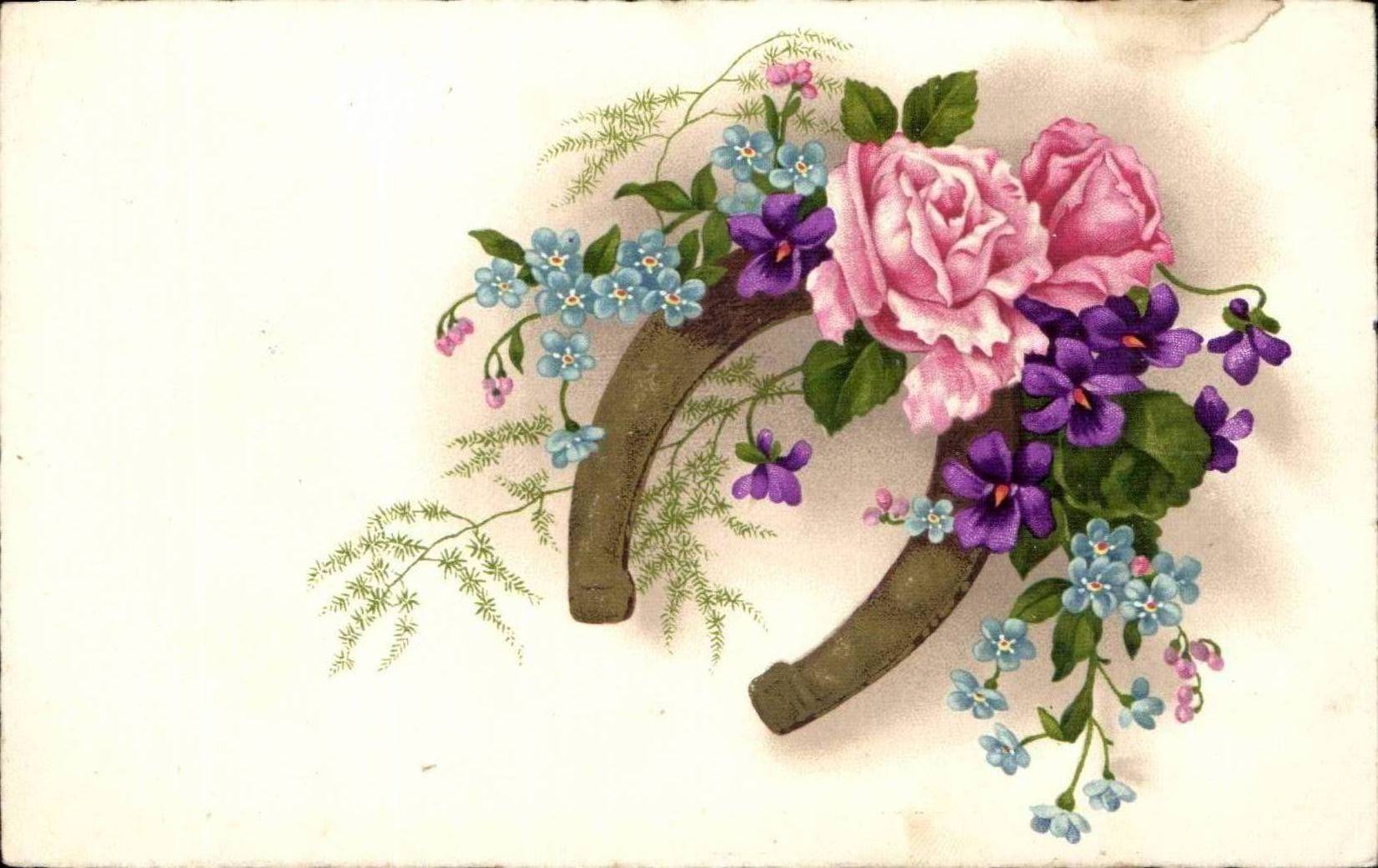 CPA Fantaisie Fleur Fer a cheval