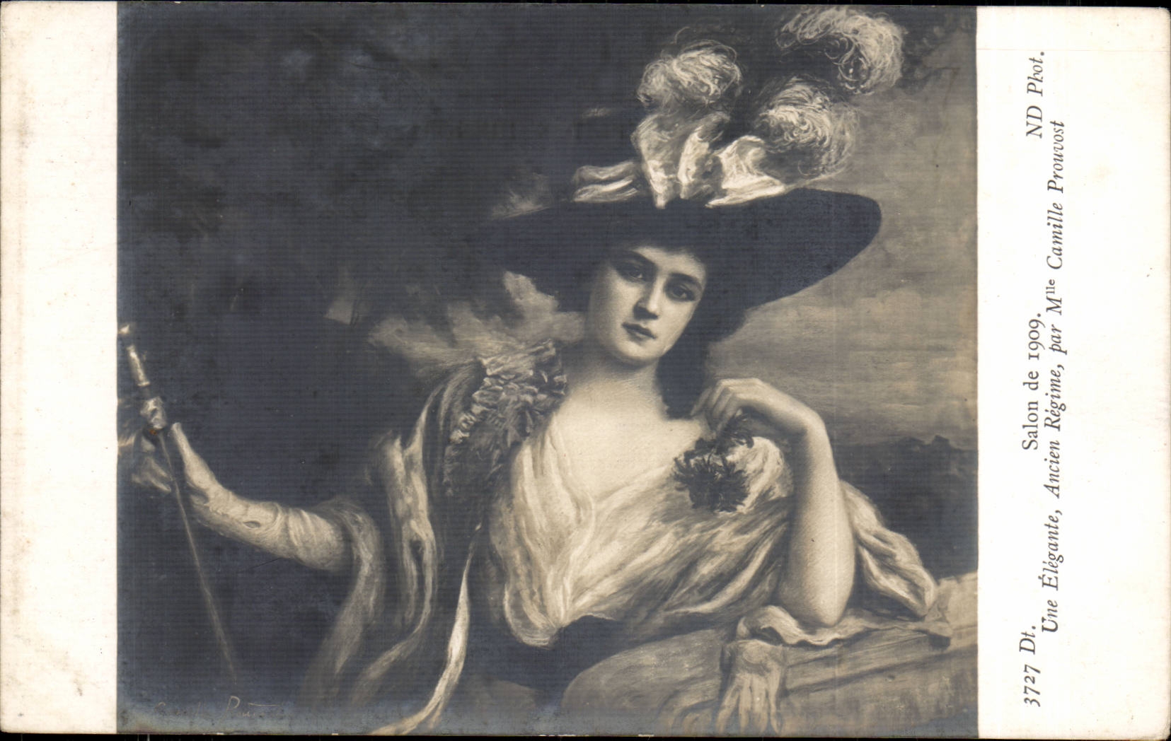 CPA Fantaisie SAlons de 1909 Une elegante Ancien regime Mlel cAmille Prouvost