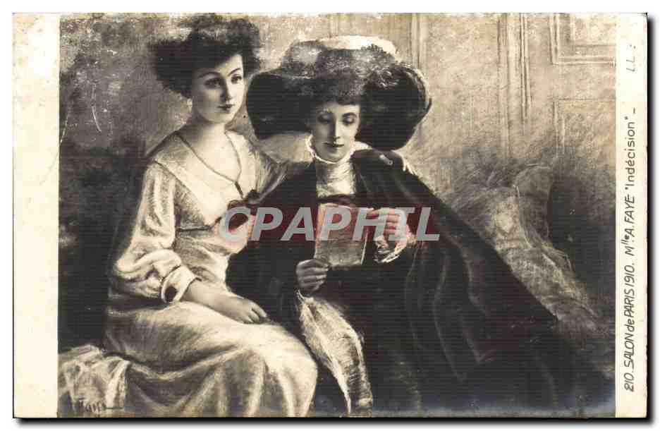 CPA Fantaisie Femme SAlon de 1910 Mlle Faye Indecision