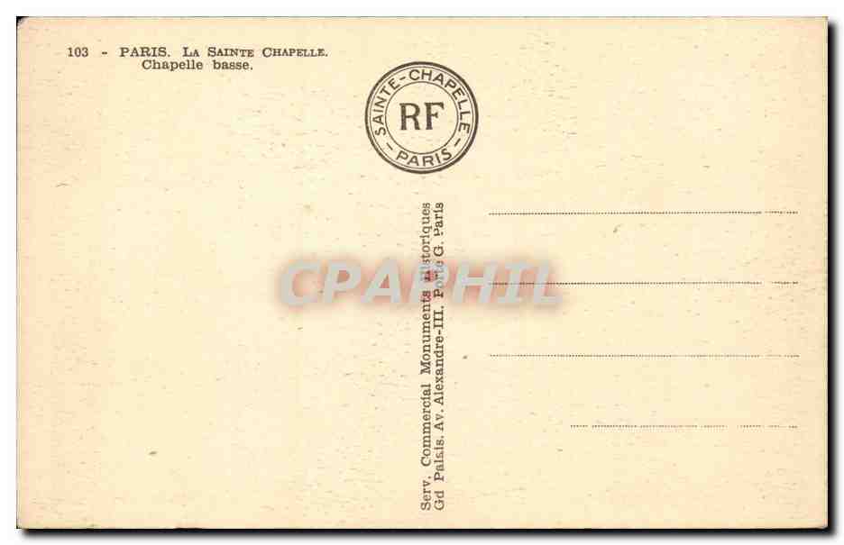 Paris CPA La Sainte Chapelle  — Rückseite