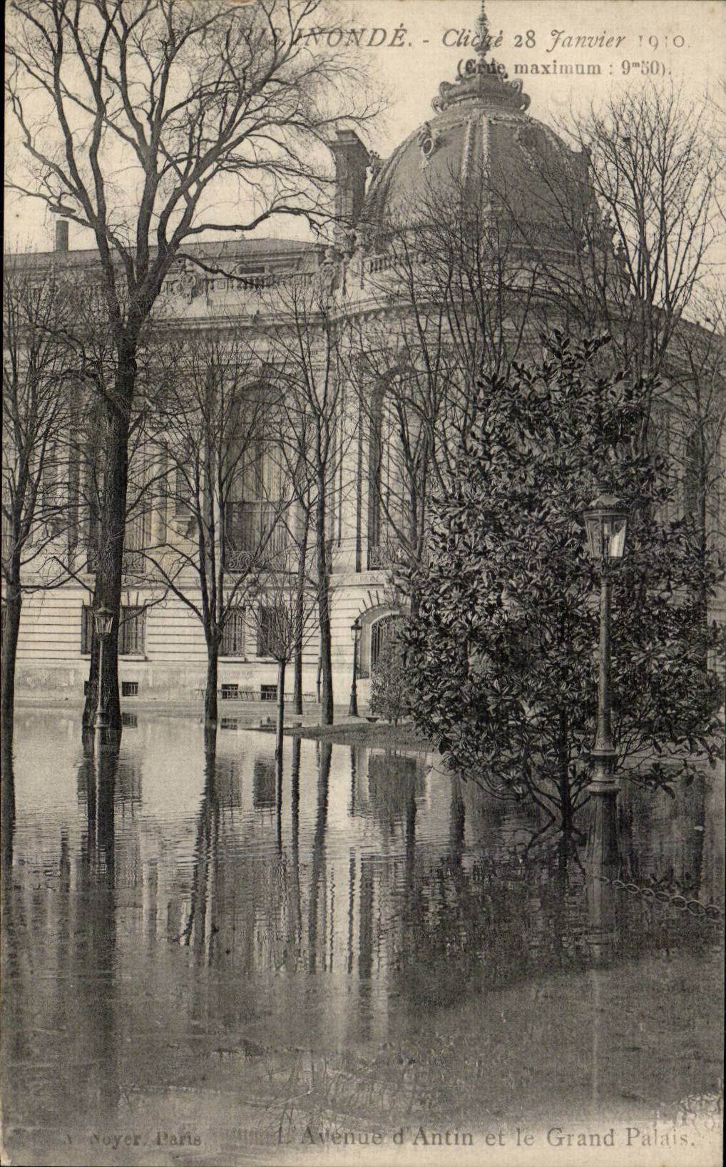 Paris CPA Inondations 28 janvier 1910 Avenue d' Antin et le grand palais