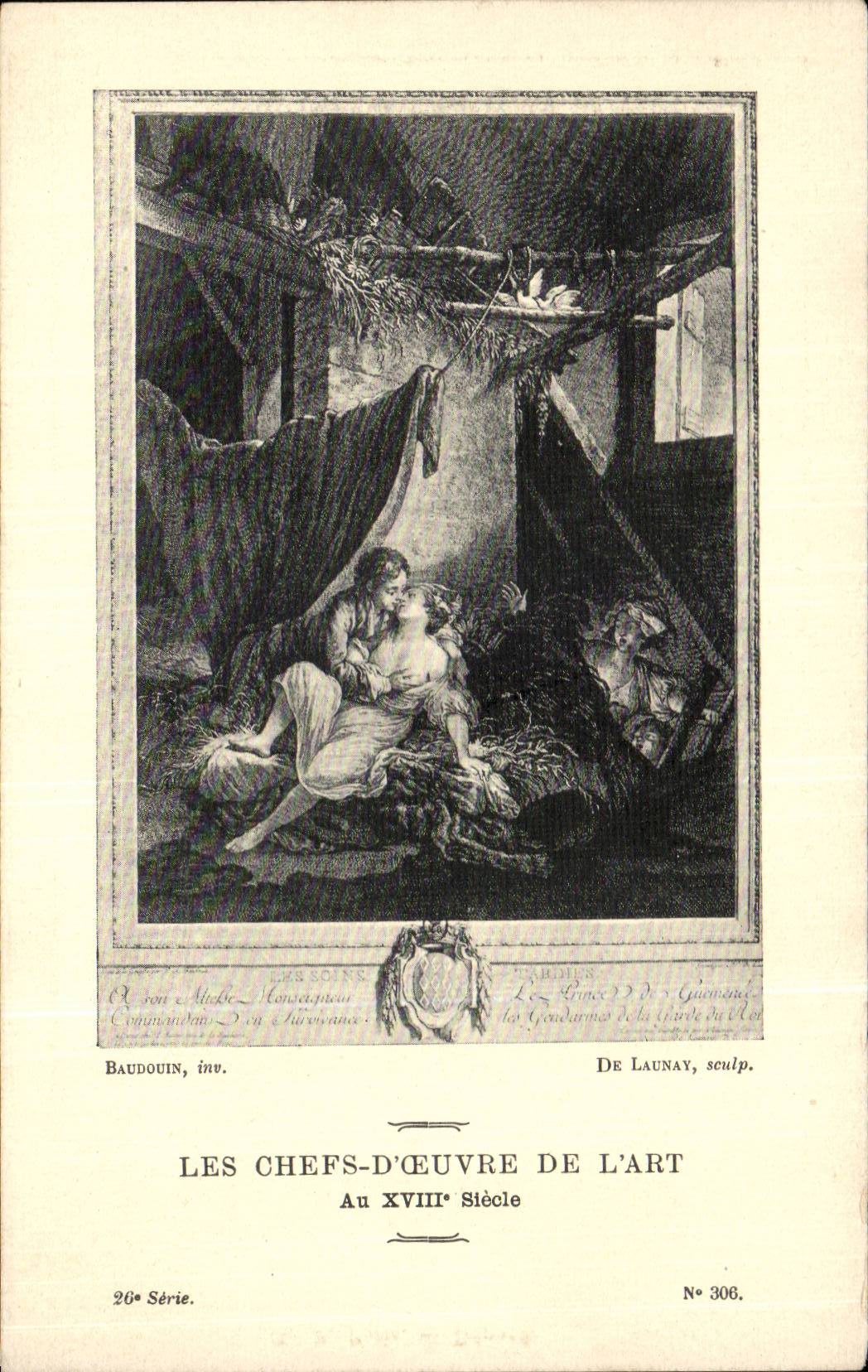 CPA Fantaisie Les chefs d'oeuvre de l'art du 18eme Erotique Nu Baudouin De launay