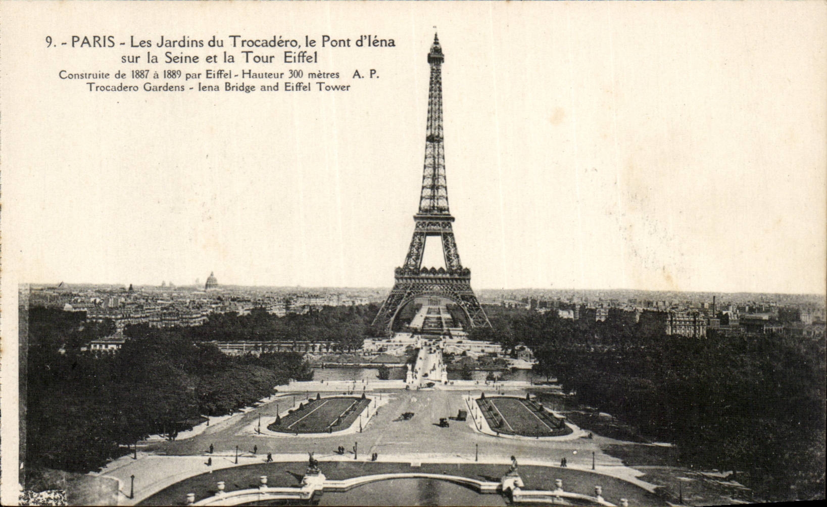 Paris CPA Les jardins du Trocadero Tour Eiffel sur la Seine 
