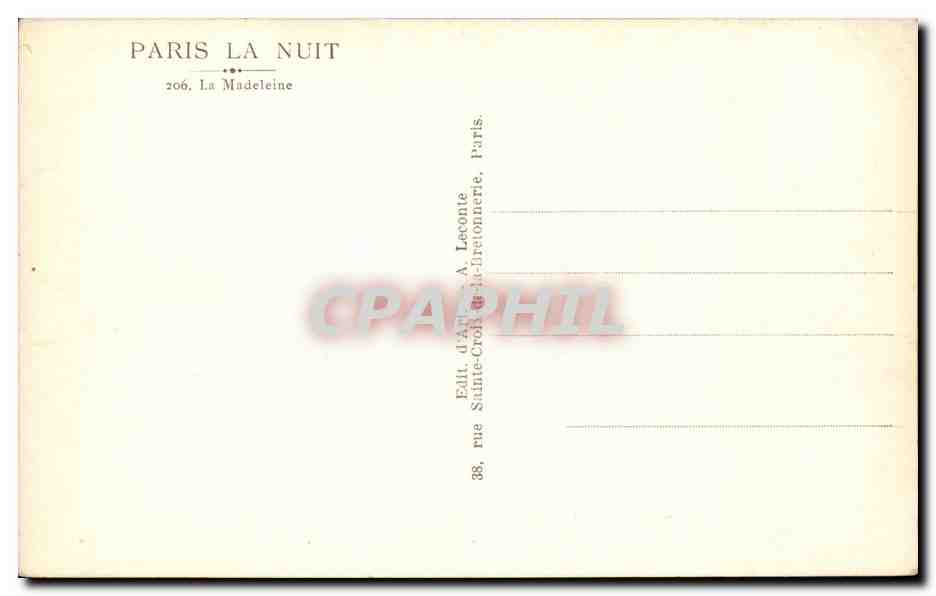 Paris CPA La Madeleine — Verso