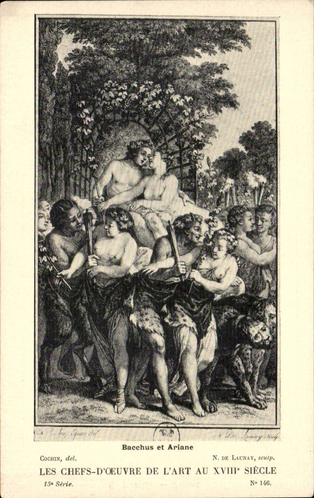 Bacchus et Ariane — gravure de N. de Launay, d'après Cochin — 13e série, n° 146