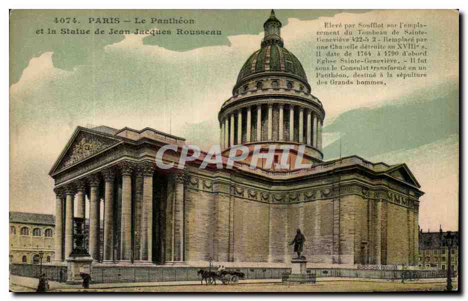 Paris CPA Pantheon et la statue de Jean Jacques rousseau