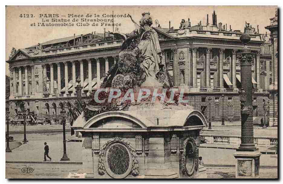 Paris CPA Place de la Concorde Statue de Strasbourg et Automobile club de France
