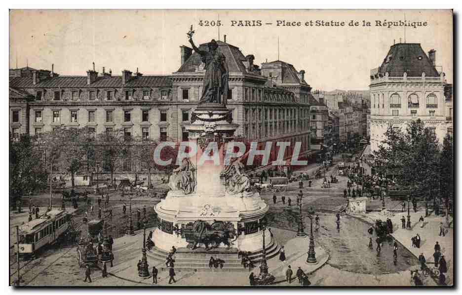 Paris CPA Place et statue de la republique