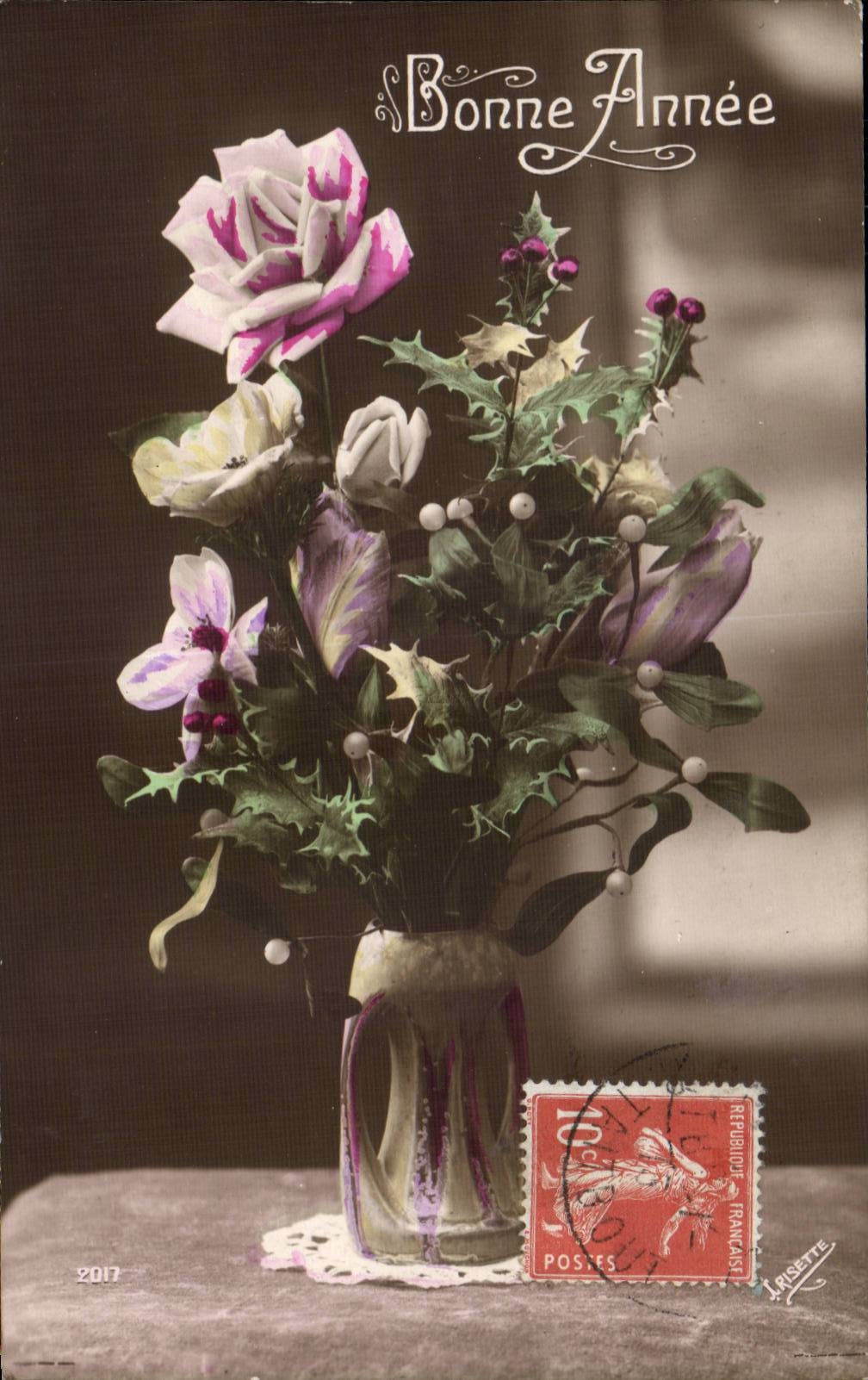 CPA Fantaisie Bonne Annee Fleurs