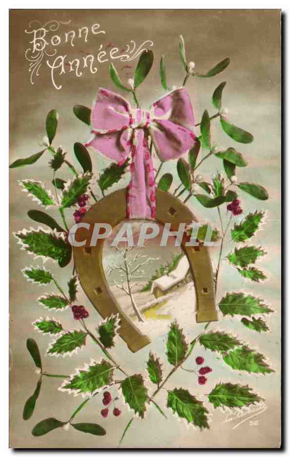 CPA Fantaisie Bonne Annee Fleurs Fer a cheval