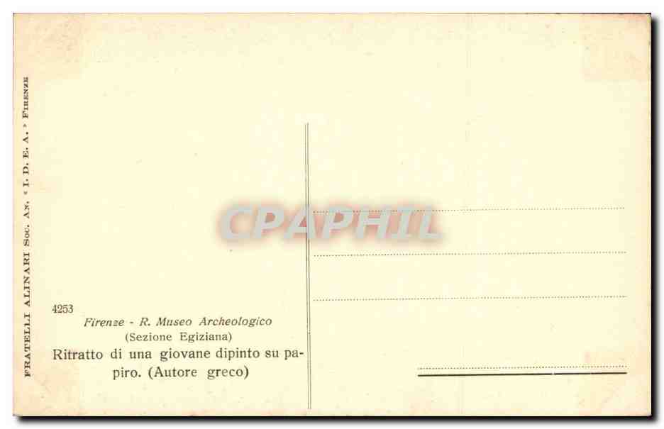CPA Firenze Autore greco ritratto di una giovane dipinto su papiro — Verso
