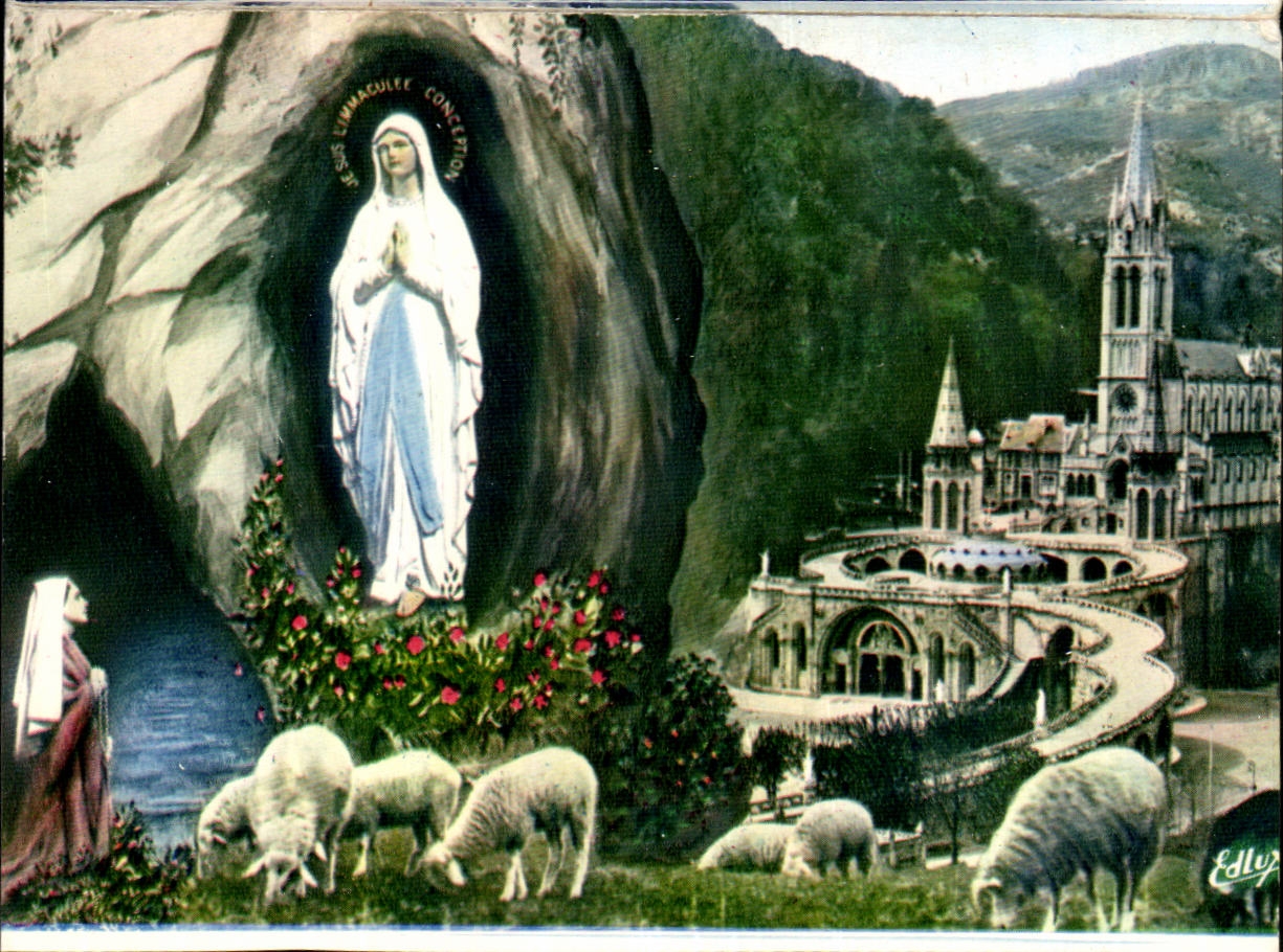 Lourdes CPA La basilique et l'apparition