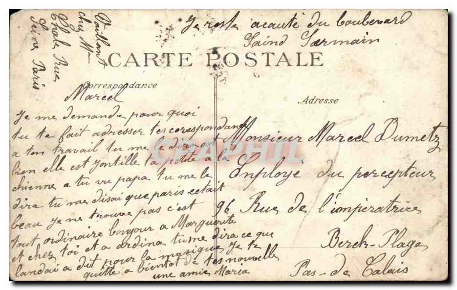 Paris CPA Boulevard St Germain La place Maubert — Rückseite