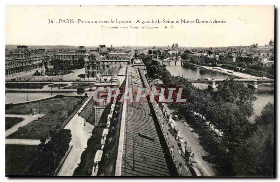 Paris CPA Panorama vers le Louvre a gauche la seine et Notre DAme a droite