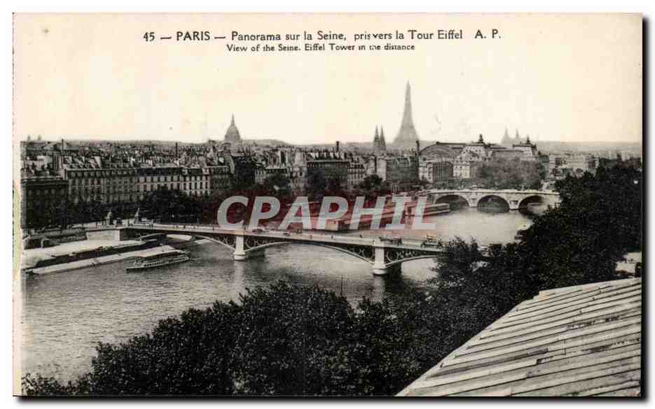 Paris CPA Panorama sur la Seine pris vers la Tour Eiffel