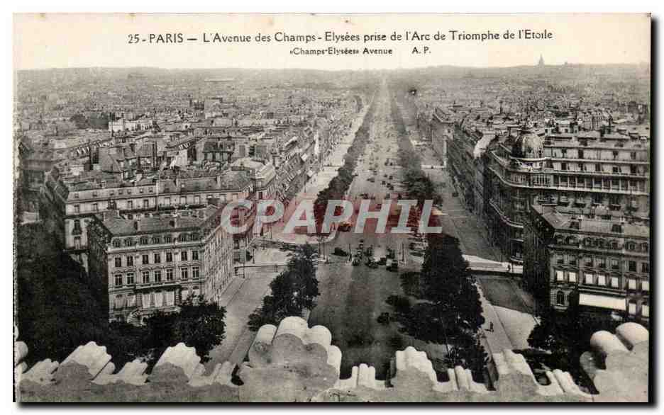 Paris CPA Avenue des Champs Elysees prise de l'arc de triomphe de l'etoile