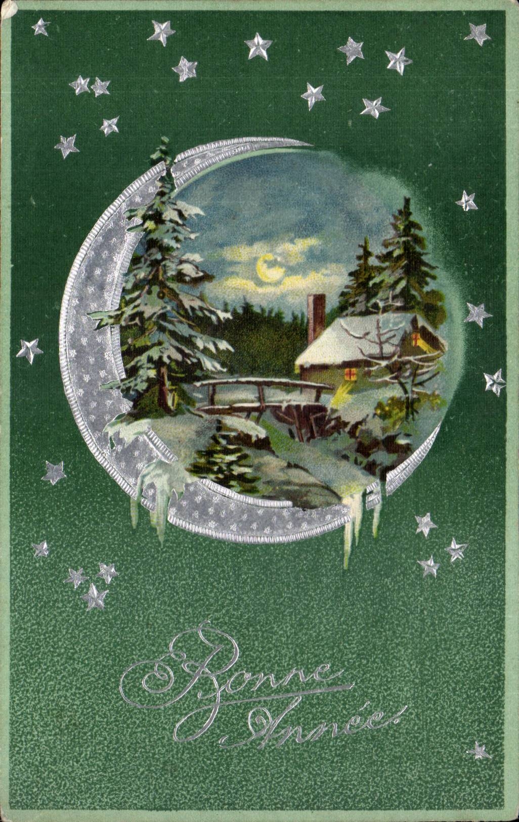 CPA Fantaisie Paysage Bonne annee Lune Moon