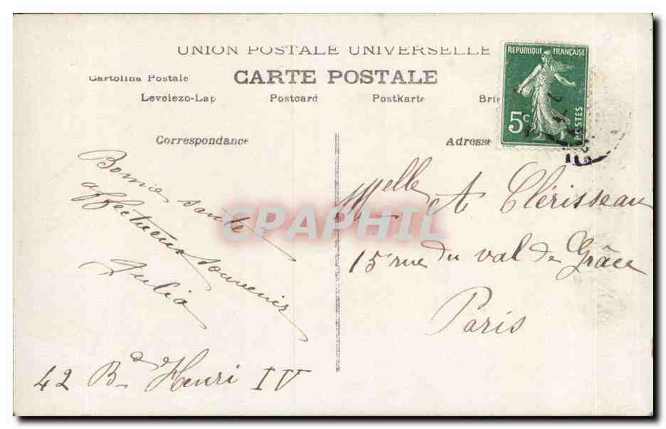 Jeune femme en robe verte tenant des fleurs — Bonne Année — A.N. Paris, n° 1014 — Verso