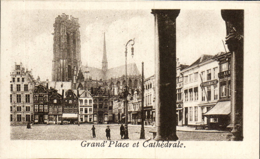Belgique Malines CPA Grand place et cathedrale