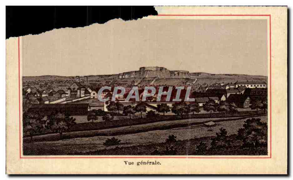 Vue générale — vue panoramique d'une ville avec château sur butte — éditeur non identifié