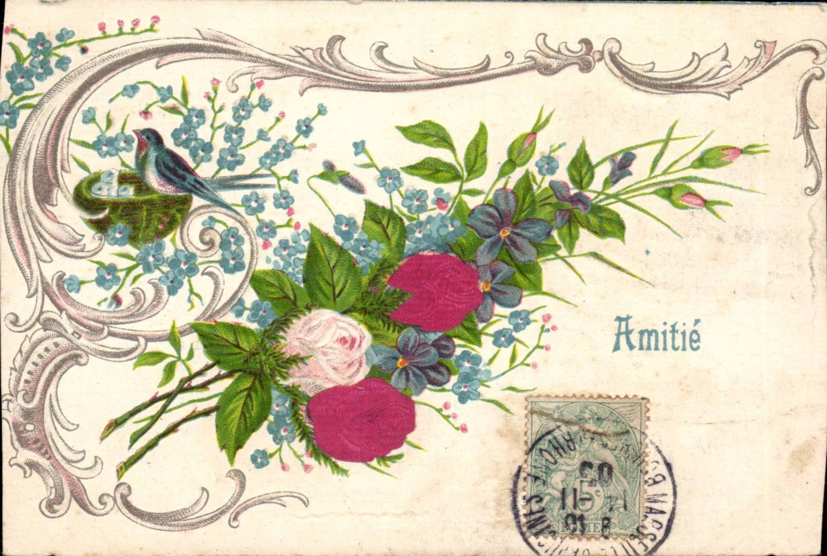 CPA Fantaisie Fleurs ( en relief )