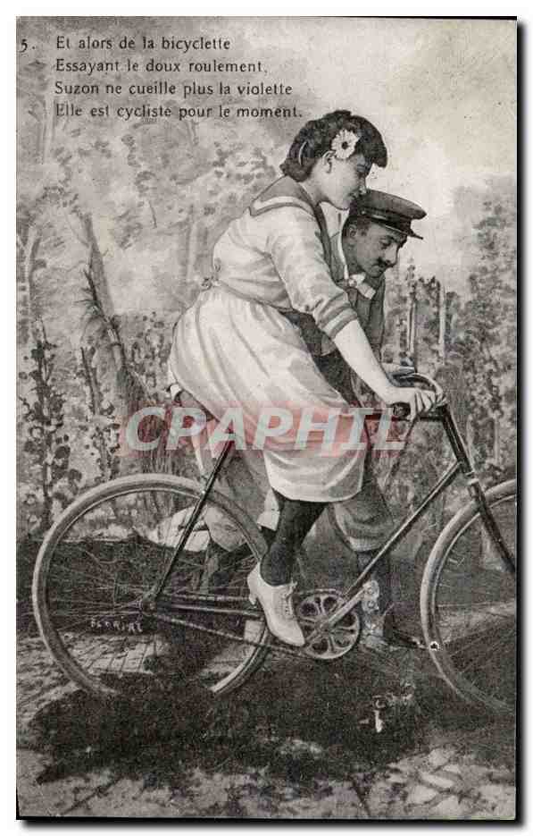 Jeune femme sur bicyclette — poème imprimé — éditeur non visible