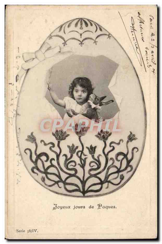 CPA Fantaisie Enfant lapin rabbit Paques Easter