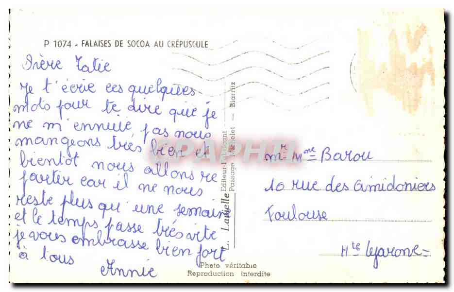 CPM Falaises de Socoa au crepuscule — Rückseite