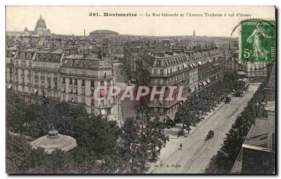 Paris CPA la rue Guerande et l'avenue Trudaire a vol d'oiseau Montmartre