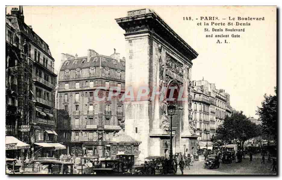Paris CPA Boulevard et la porte St Denis 