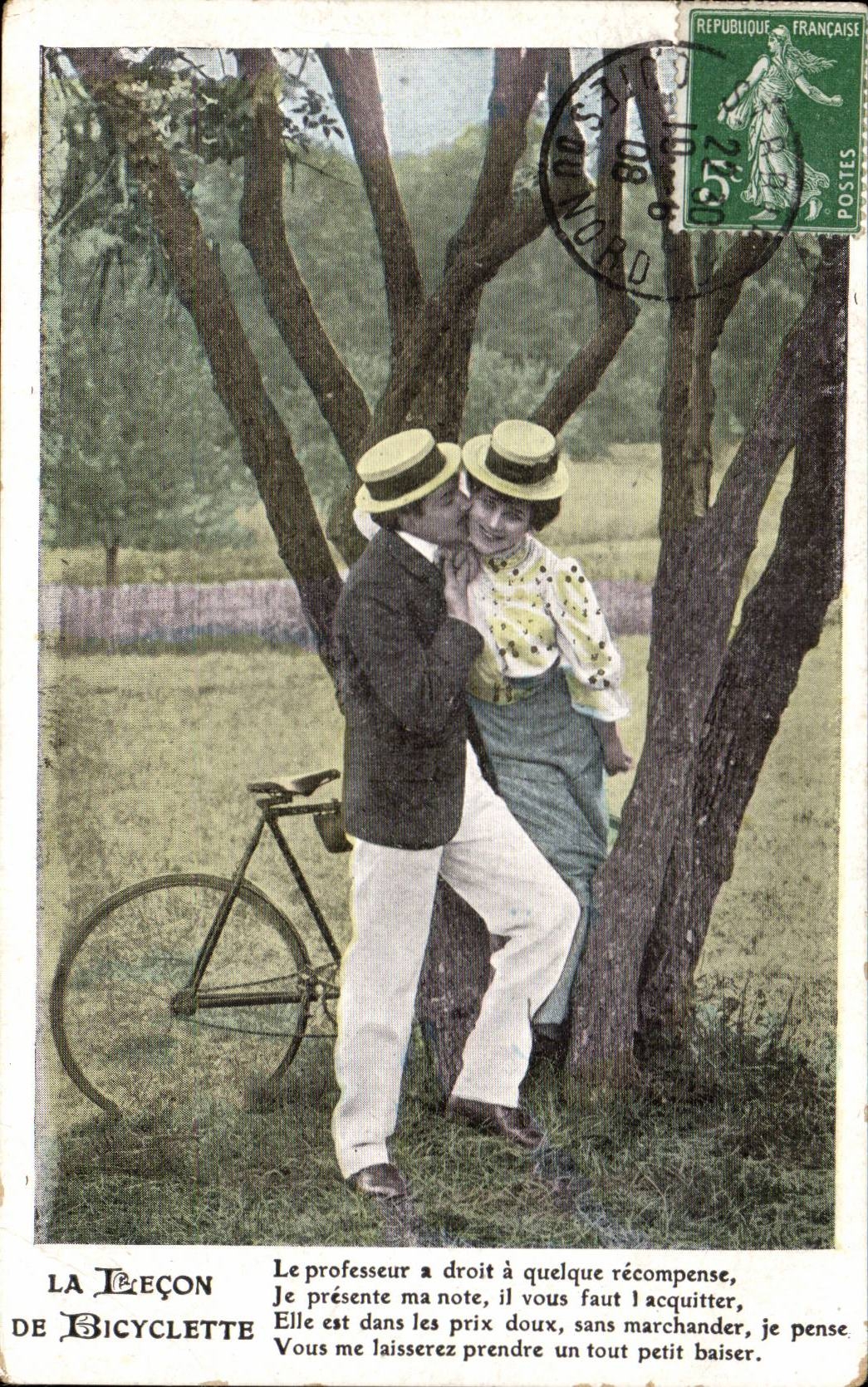La Târeçon de Bicyclette — scène amoureuse avec vélo — éditeur non identifié, n° de série non visible