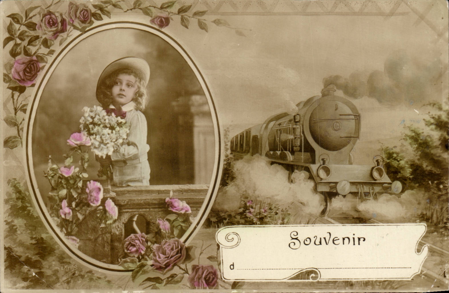 CPA Fantaisie Enfant Train Souvenir