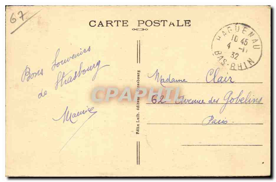Strasbourg CPA Cathedrale — Verso