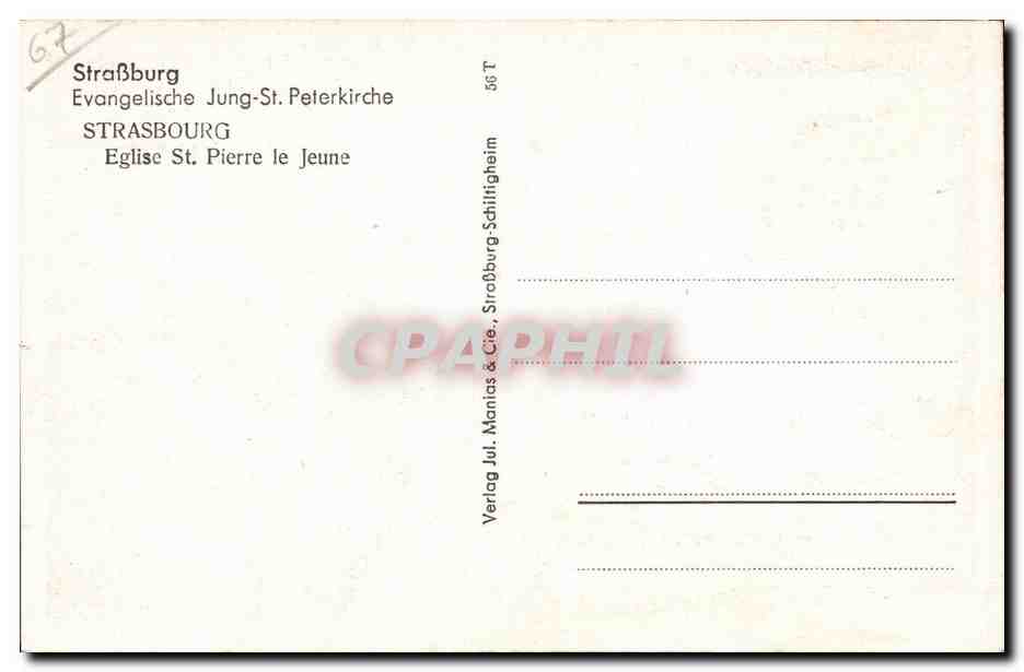 Strasbourg CPA Eglise St pierre le jeune — Verso